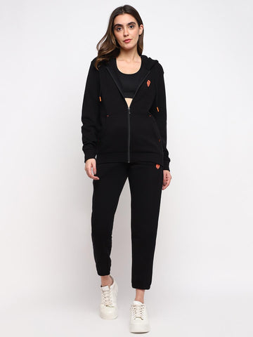 Womens Hoodie Tracksuit with Sports Bra & Shorts Jogger Set