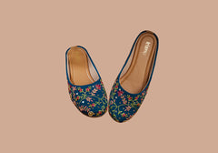 Midnight Blossom Blue Embroidered Jutti
