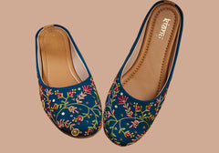 Midnight Blossom Blue Embroidered Jutti