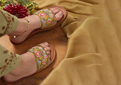 Elegant Green Embroidered Mules