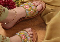 Elegant Green Embroidered Mules