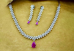 Elegant Ruby Drop Diamond Necklace Set | A Touch of Royalty