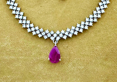 Elegant Ruby Drop Diamond Necklace Set | A Touch of Royalty