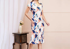 Abstract Multicolor Print Midi Shirt Dress 2