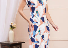 Abstract Multicolor Print Midi Shirt Dress 3