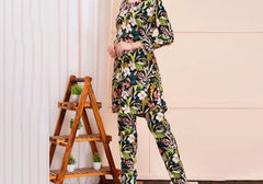 Black Floral Print Long Kurta Co-ord Set 2