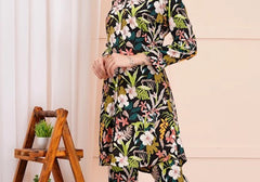 Black Floral Print Long Kurta Co-ord Set 3