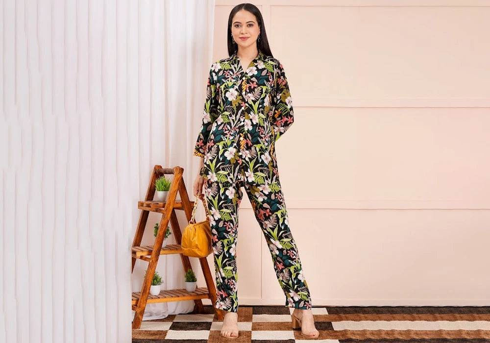 Black Tropical Floral Print Co-ord Set 1