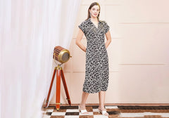 Black & White Geometric Print Midi Shirt Dress 1