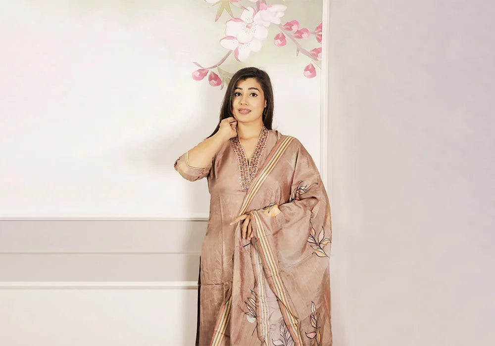 Blush Mocha Elegance Embroidered Luxe Suit Set 1