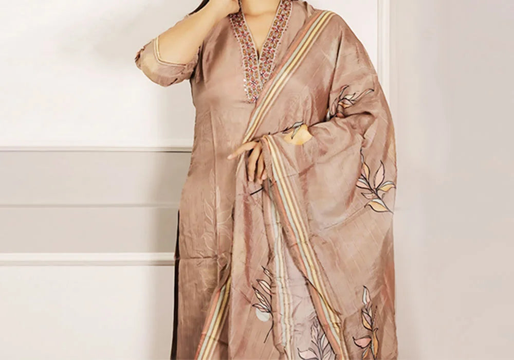 Blush Mocha Elegance Embroidered Luxe Suit Set 3
