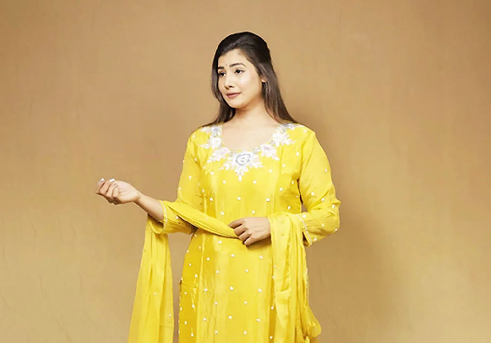 Bright Yellow Embroidered Suit Set 2