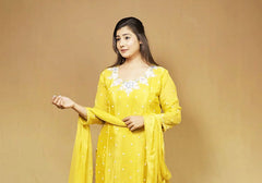 Bright Yellow Embroidered Suit Set 2