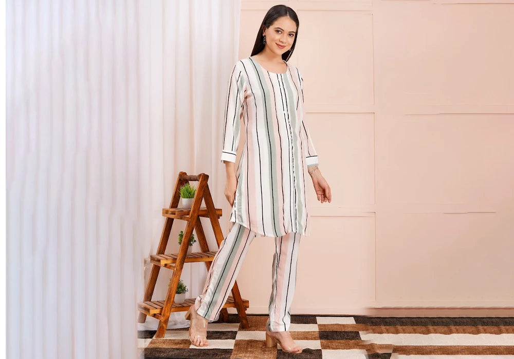 Classic Black & White Vertical Stripes Co-ord Set