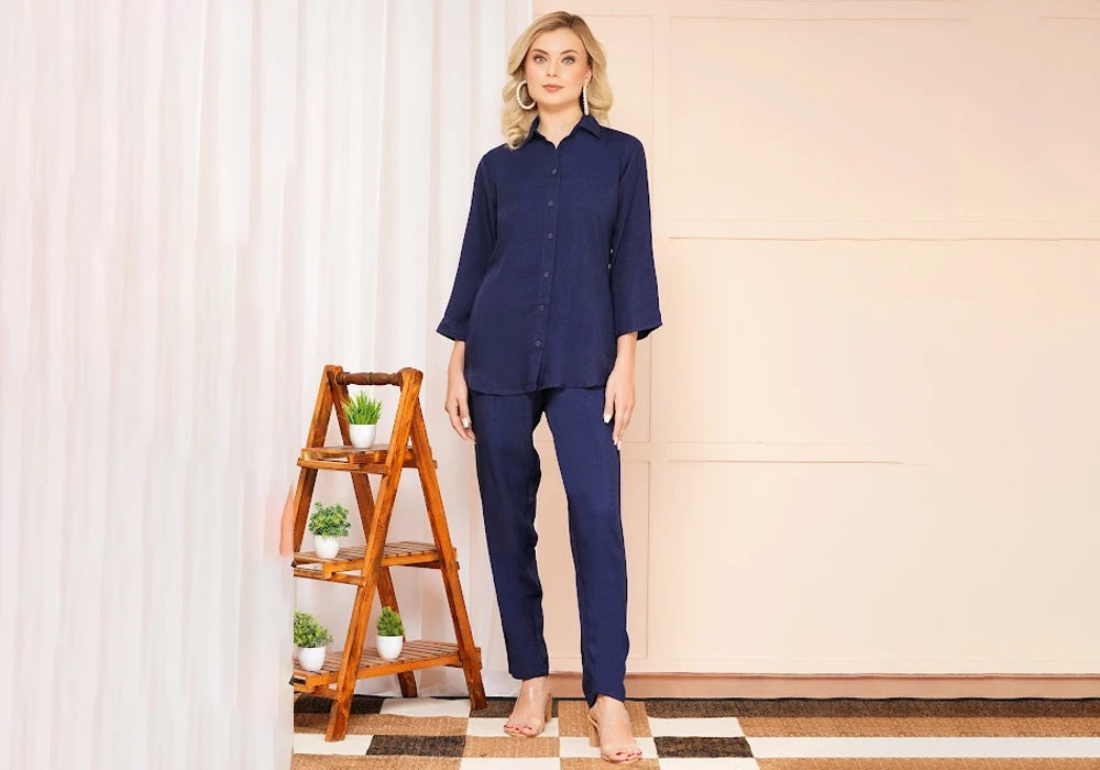 Classic Navy Blue Solid Co-ord Set 1