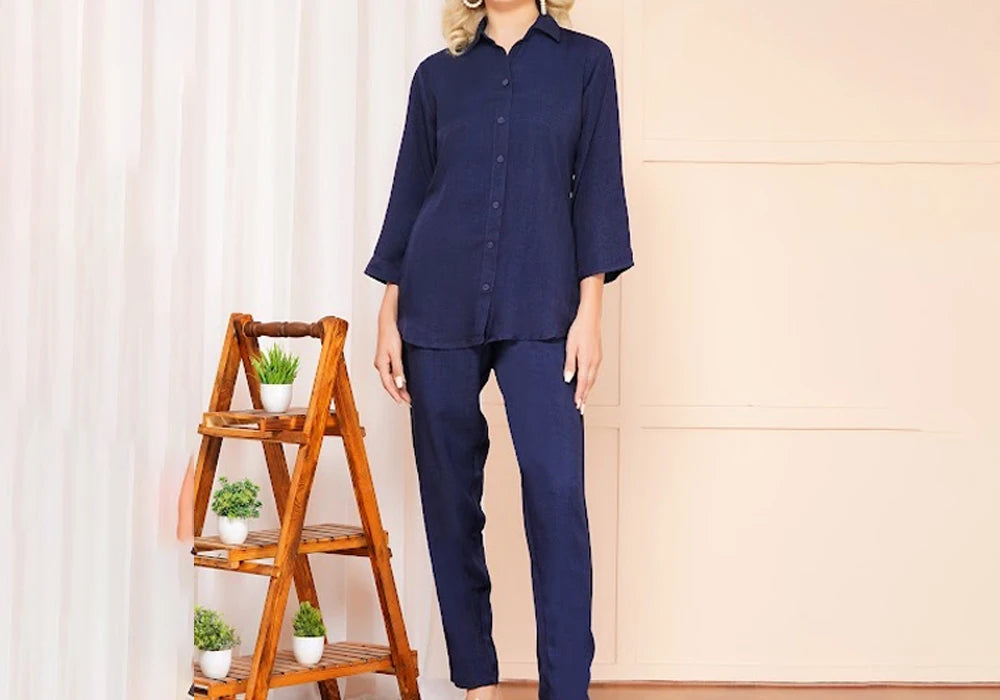 Classic Navy Blue Solid Co-ord Set 2