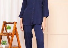 Classic Navy Blue Solid Co-ord Set 3