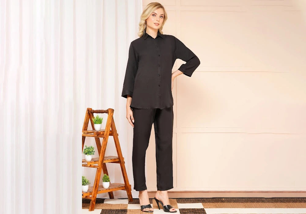 Elegant Black Solid Co-ord Set 1