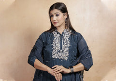 Elegant Charcoal Grey Embellished Suit Set 2