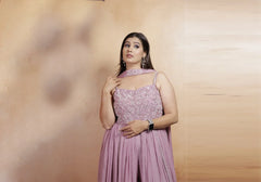 Elegant Mauve Embroidered Palazzo Suit Set 1