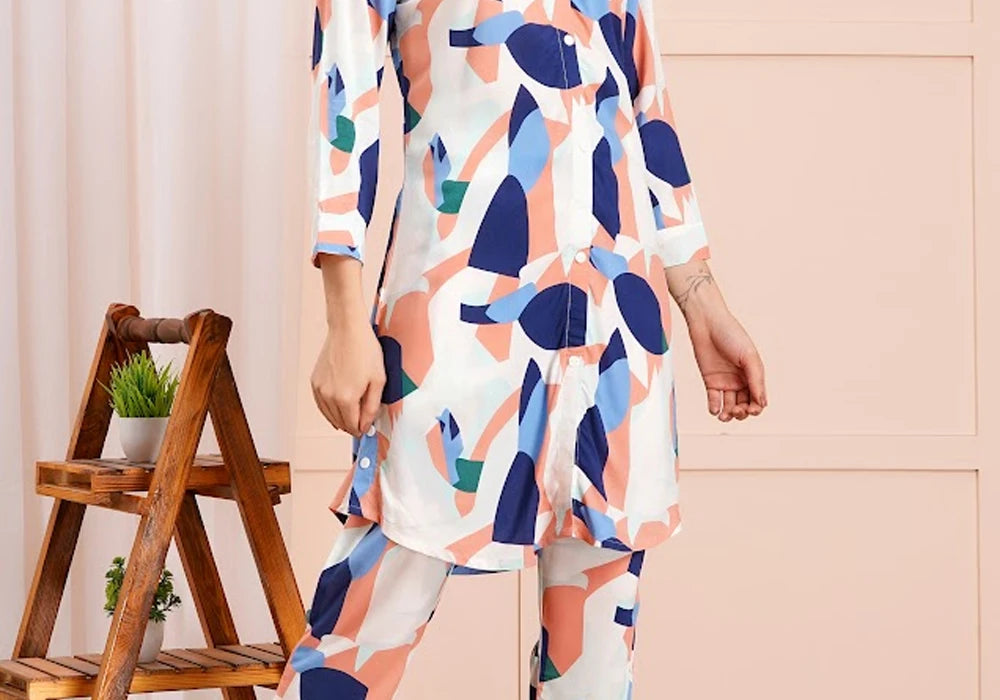 Elegant Multicolor Abstract Long Kurta Co-ord Set 3