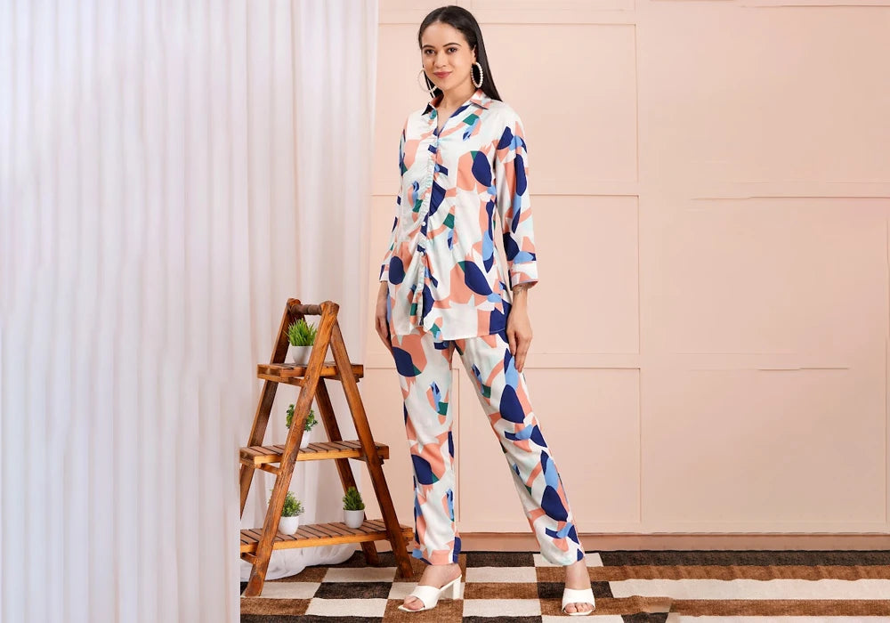 Elegant Multicolor Abstract Printed Co-ord Set 1