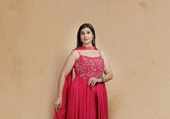 Elegant Pink Embroidered Palazzo Suit Set 1