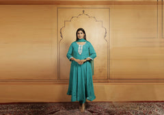 Elegant Teal Embellished Anarkali Suit Set 1