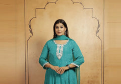 Elegant Teal Embellished Anarkali Suit Set 2