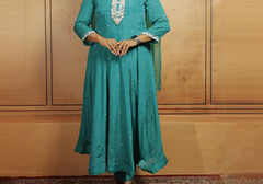 Elegant Teal Embellished Anarkali Suit Set 3