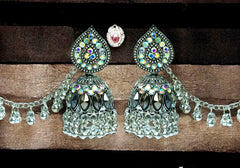 Enchanting Silver-Plated Jhumka Earrings with Chain Detailing 1