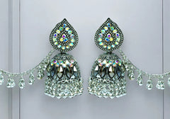 Enchanting Silver-Plated Jhumka Earrings with Chain Detailing 2