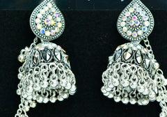 Enchanting Silver-Plated Jhumka Earrings with Chain Detailing 3