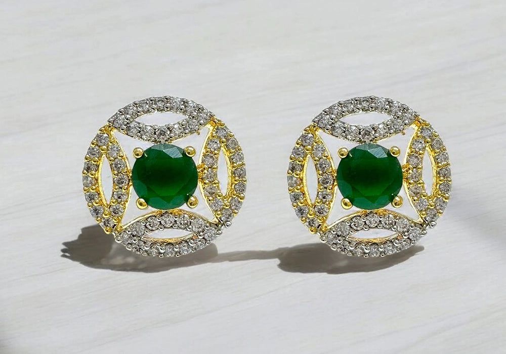 Ethereal Emerald Gold-Plated Stud Earrings 1