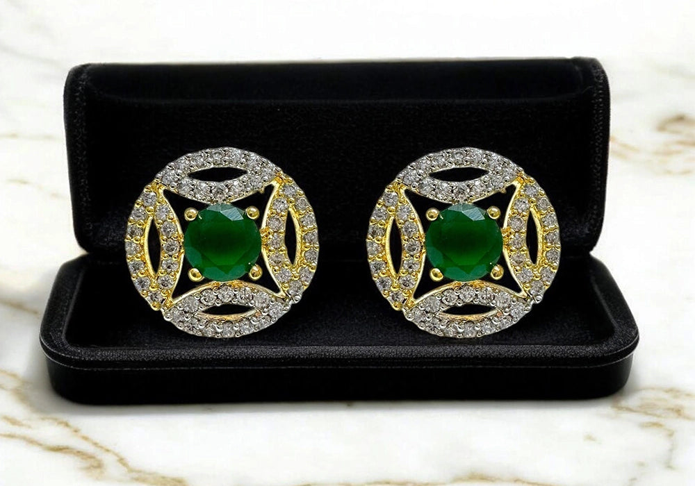 Ethereal Emerald Gold-Plated Stud Earrings 2