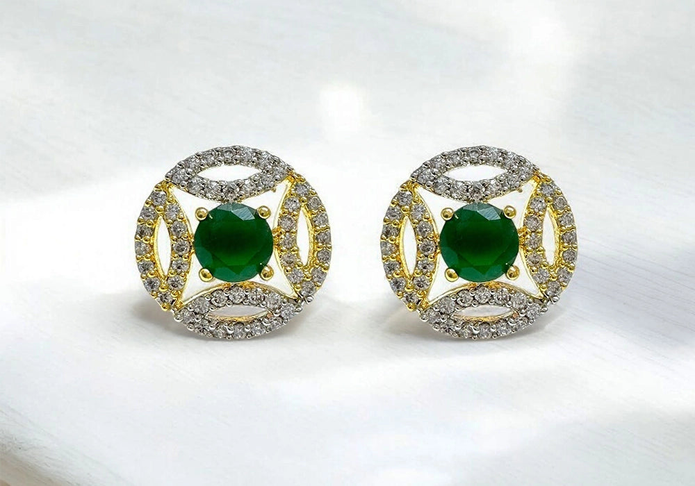 Ethereal Emerald Gold-Plated Stud Earrings 3