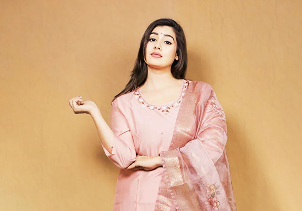 Ethereal Light Pink Embroidered Suit Set with Floral Dupatta 2