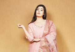 Ethereal Light Pink Embroidered Suit Set with Floral Dupatta 2