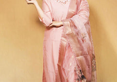 Ethereal Light Pink Embroidered Suit Set with Floral Dupatta 3