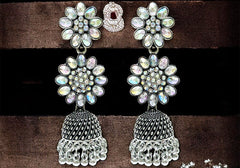 Floral Elegance Oxidized Silver Jhumka Earrings 1