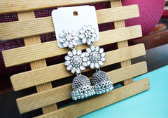 Floral Elegance Oxidized Silver Jhumka Earrings 2