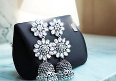 Floral Elegance Oxidized Silver Jhumka Earrings 3