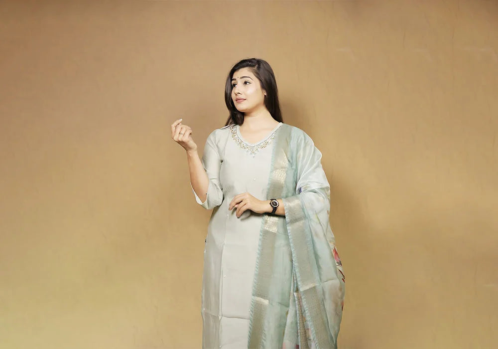 Grace in Grey Silk Blend Suit Set 1