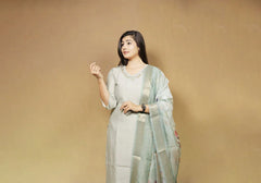 Grace in Grey Silk Blend Suit Set 1