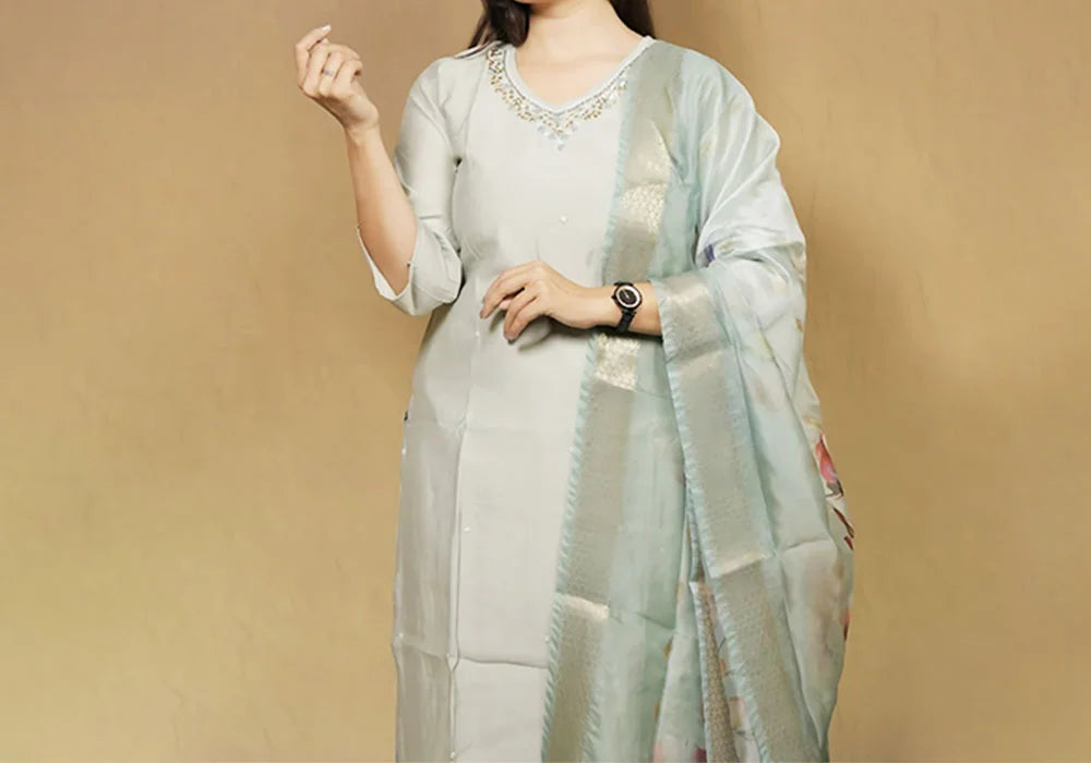 Grace in Grey Silk Blend Suit Set 3