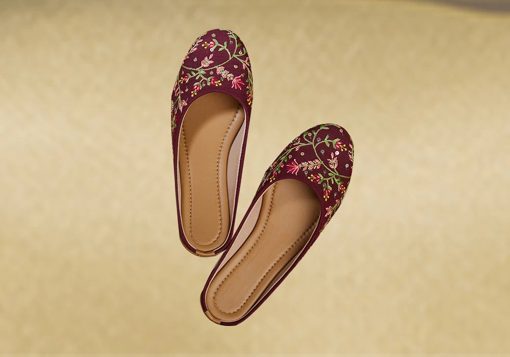 Maroon Garden Vine Embroidered Jutti 1