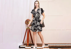 Midnight Bloom Black & White Floral Mini Shirt Dress 1