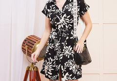 Midnight Bloom Black & White Floral Mini Shirt Dress 3
