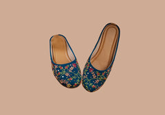 Midnight Blossom Blue Embroidered Jutti 1