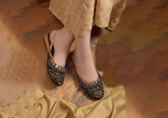 Midnight Charm Olive Embroidered Slingback Jutti 1